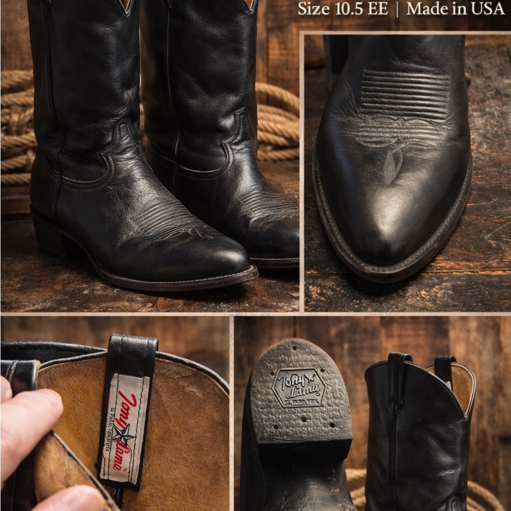 Tony Lama Black Western Boots men 10.5EE square toe